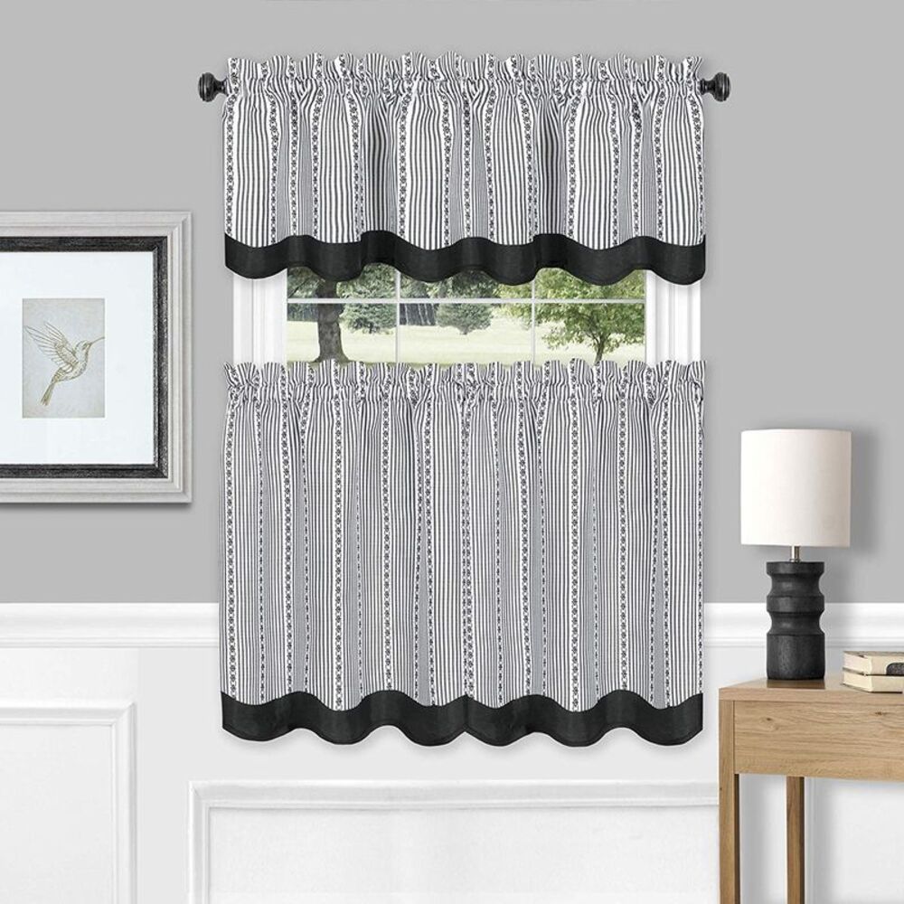 58 x 24 in. Westport Window Curtain Tier & Valance Set, Black & White - Pack of